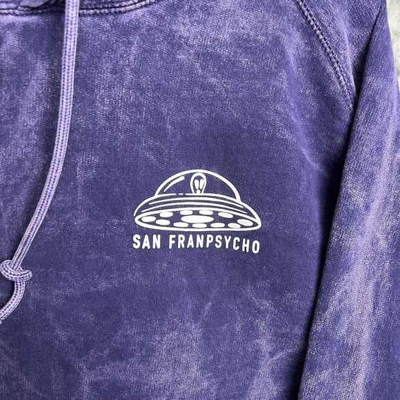 San Franpsycho Mens M Hoodie Sweatshirt Faded Purple Front Back Logo Alien UFO - Picture 3 of 8